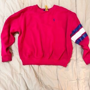 POLO Pink Sweatshirt with Blue and White Sleeve Stripe